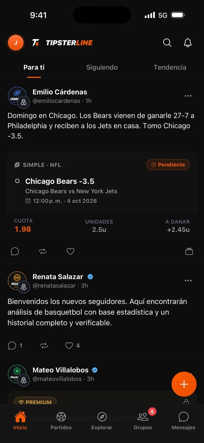 Lee más allá del pick en Tipsterline. Datos de demostración.